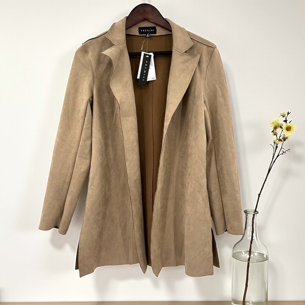 NWT Premise Camel Faux‎ Suede Coat XS | Quiet Luxury Minimalist Chic